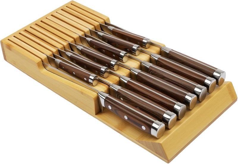 WenCraft Bamboo Kitchen Drawer Knife Block, In drawer Knife Holder, Knife Drawer Organizer fit for 13 knives - Image 1
